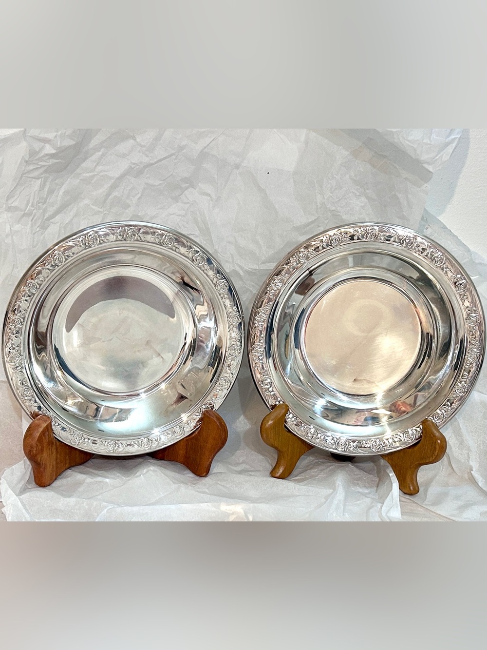 2pc Vintage Reed & Barton Classic Rose Silverplate Bowls Floral Cottagecore 6.5"